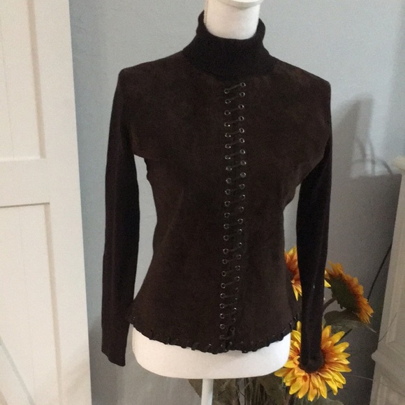 La Cite’ Suede Mock Neck Top/Sweater. Large - Picture 1 of 9